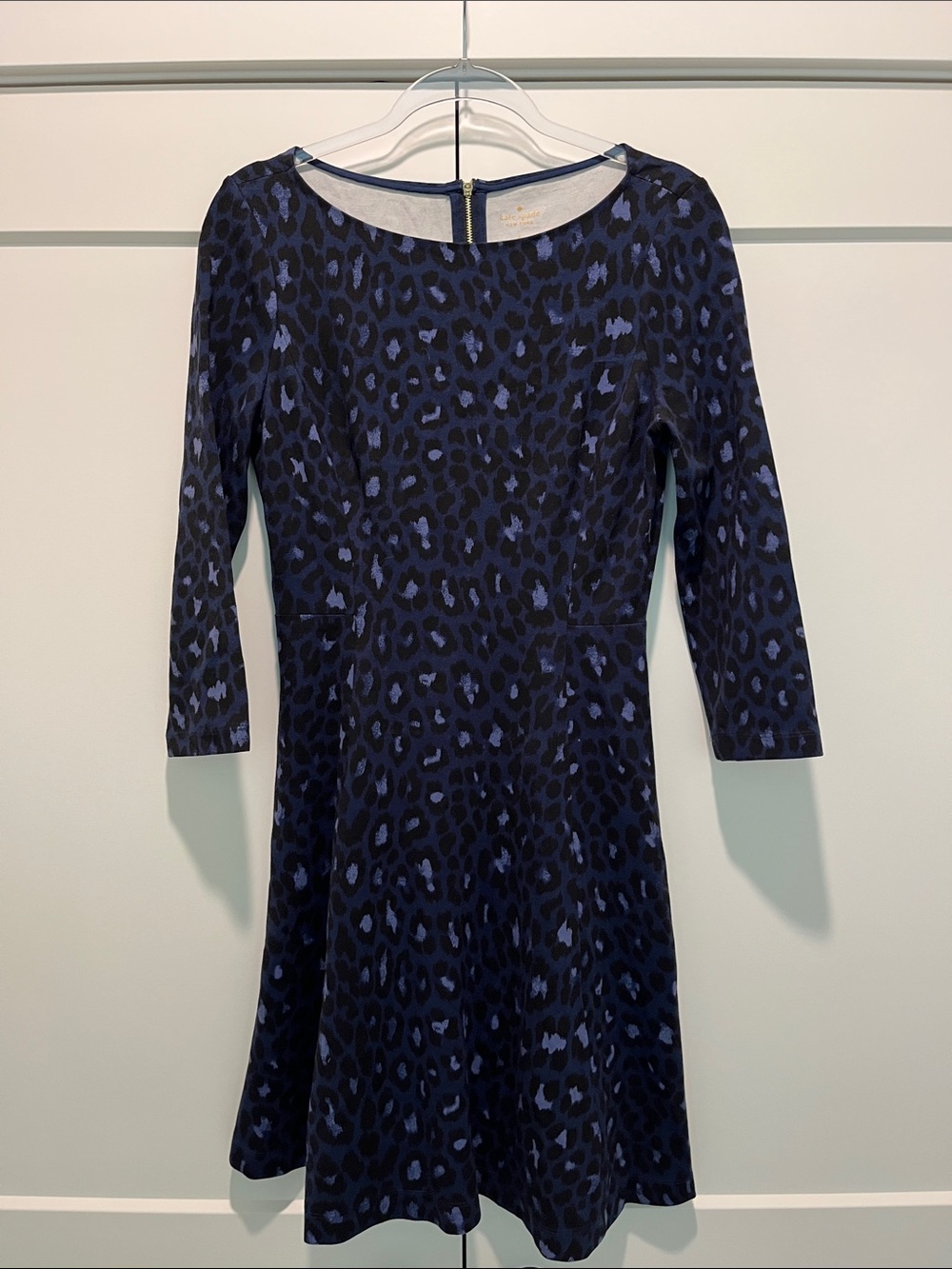 kate spade Navy and Black Leopard Print Fit and Flare dress